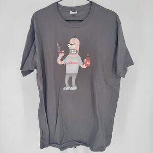 Mens Sz L Short Sleeve T Shirt Funny Meatbag Holding Beer and Cigar  Port & Co